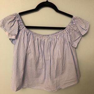 Zara off shoulder blue and white stripe top